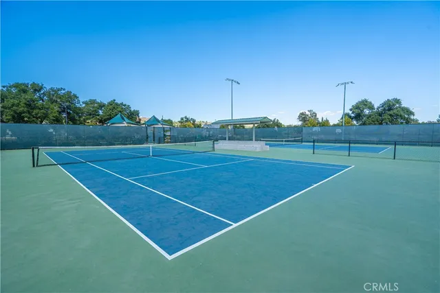 an aerial view of a swimming pool