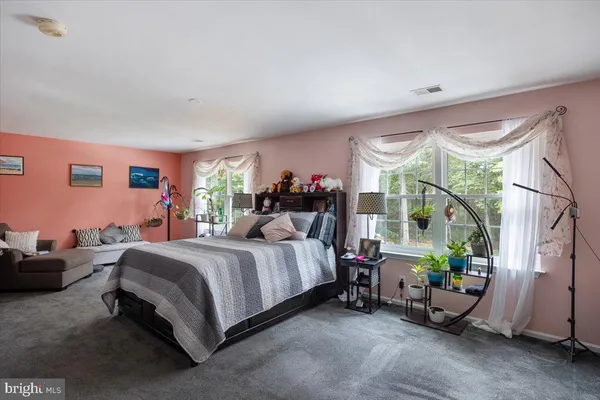 a bedroom with a bed and a couch