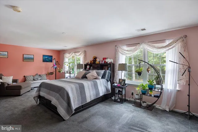 a bedroom with a bed and a couch