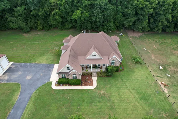 an aerial view of a house