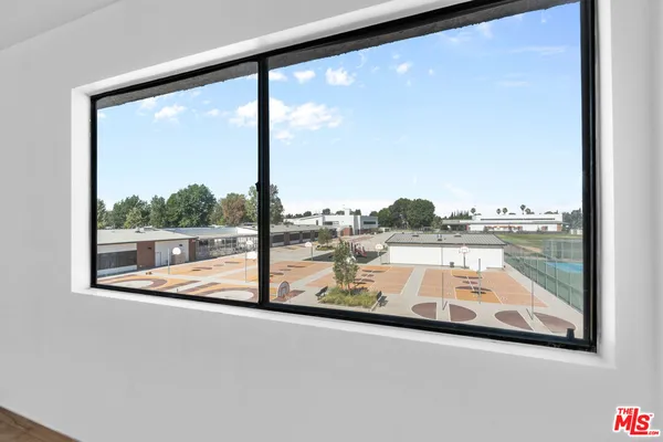 a view of a glass door with a from a window