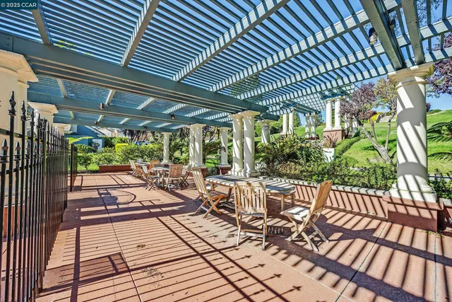 a view of swimming pool with seating area