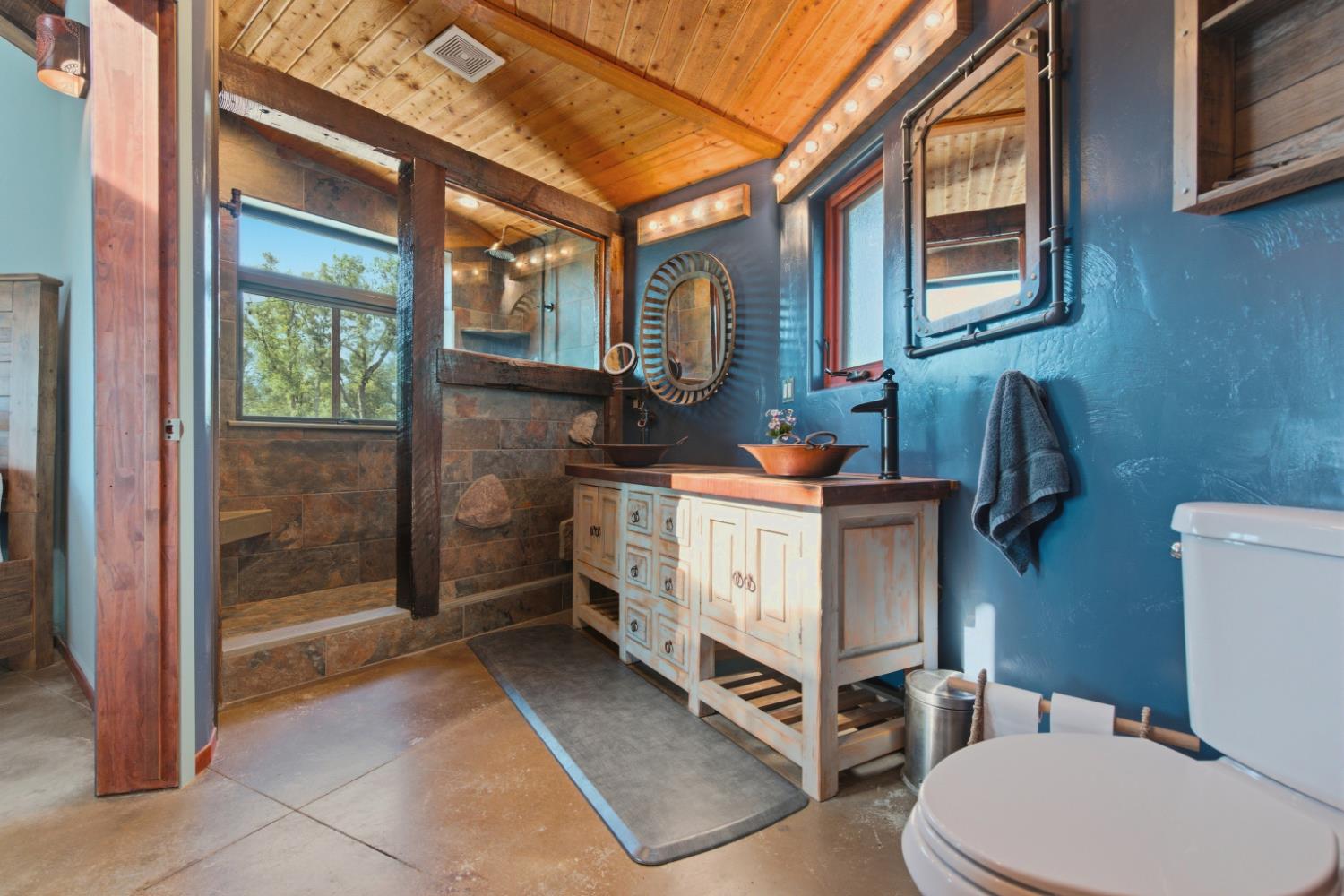 12767 Newtown Road Nevada City, CA 95959 - Photo 14 of 57 a bathroom with a toilet a sink and shower