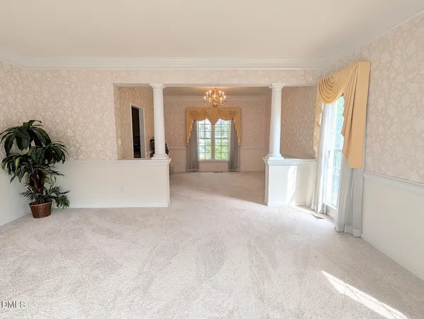 a spacious bedroom with a bed and a potted plant