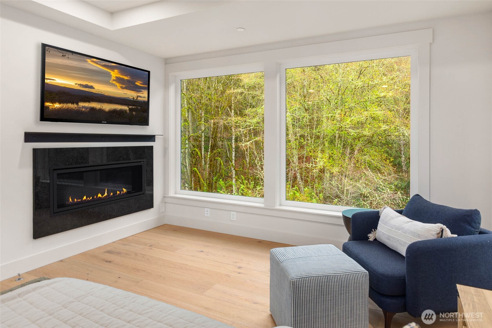 21041 Southeast 80th Street Issaquah, WA 98027 - Photo 26 of 35 a living room with furniture a flat screen tv and a fireplace
