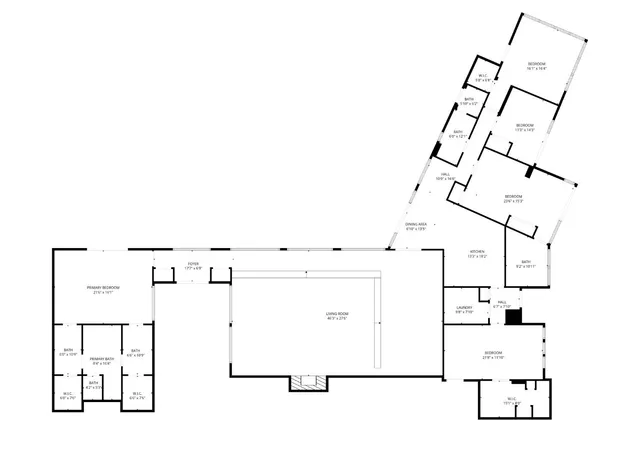 a living room with furniture a dining table and chairs with wooden floor