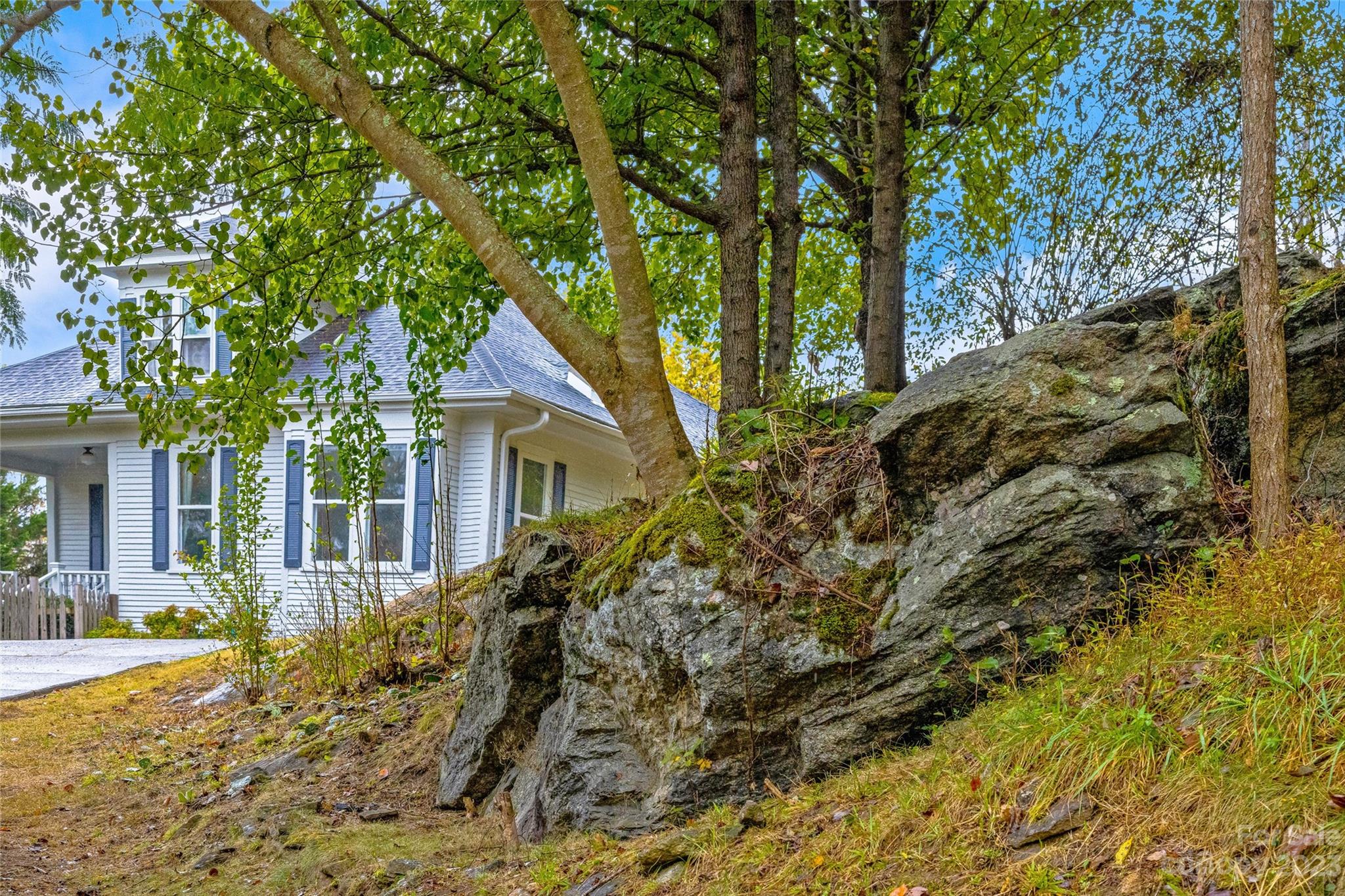 1200 Redmon Road Marshall, NC 28753 - Photo 4 of 37 a backyard of a house with large trees and plants