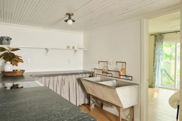 a view of a lake with a mountain in the background