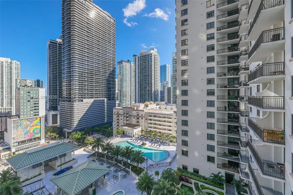 a front view of a city with tall buildings