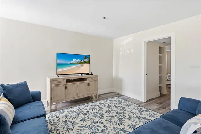 a living room with a couch and a rug