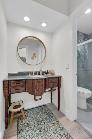 a living room with a toilet