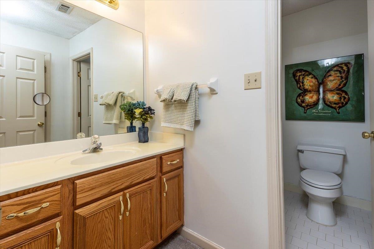 3169 Hedgemore Cove Bartlett, TN 38135 - Photo 20 of 31 a bathroom with a granite countertop sink a toilet and a mirror