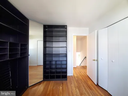 a view of walk in closet with empty racks