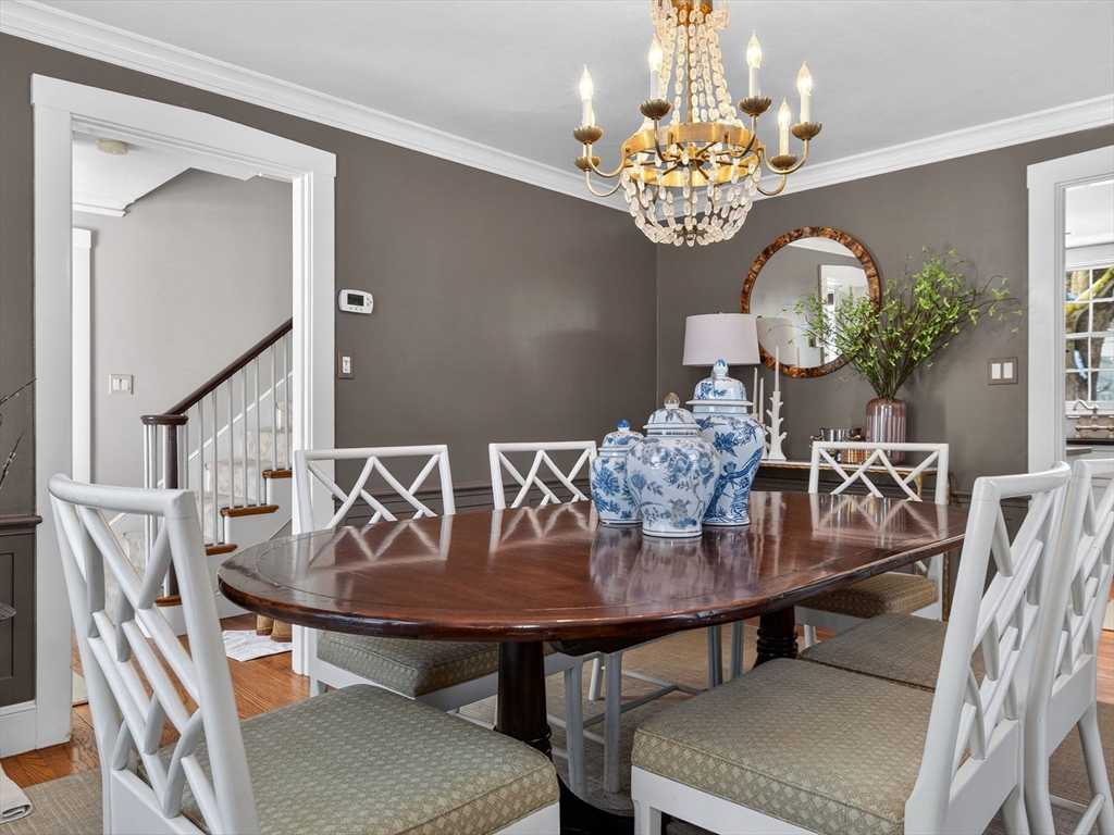 5 Tennyson Road Wellesley, MA 02481 - Photo 13 of 28 a view of a dining room with furniture and chandelier