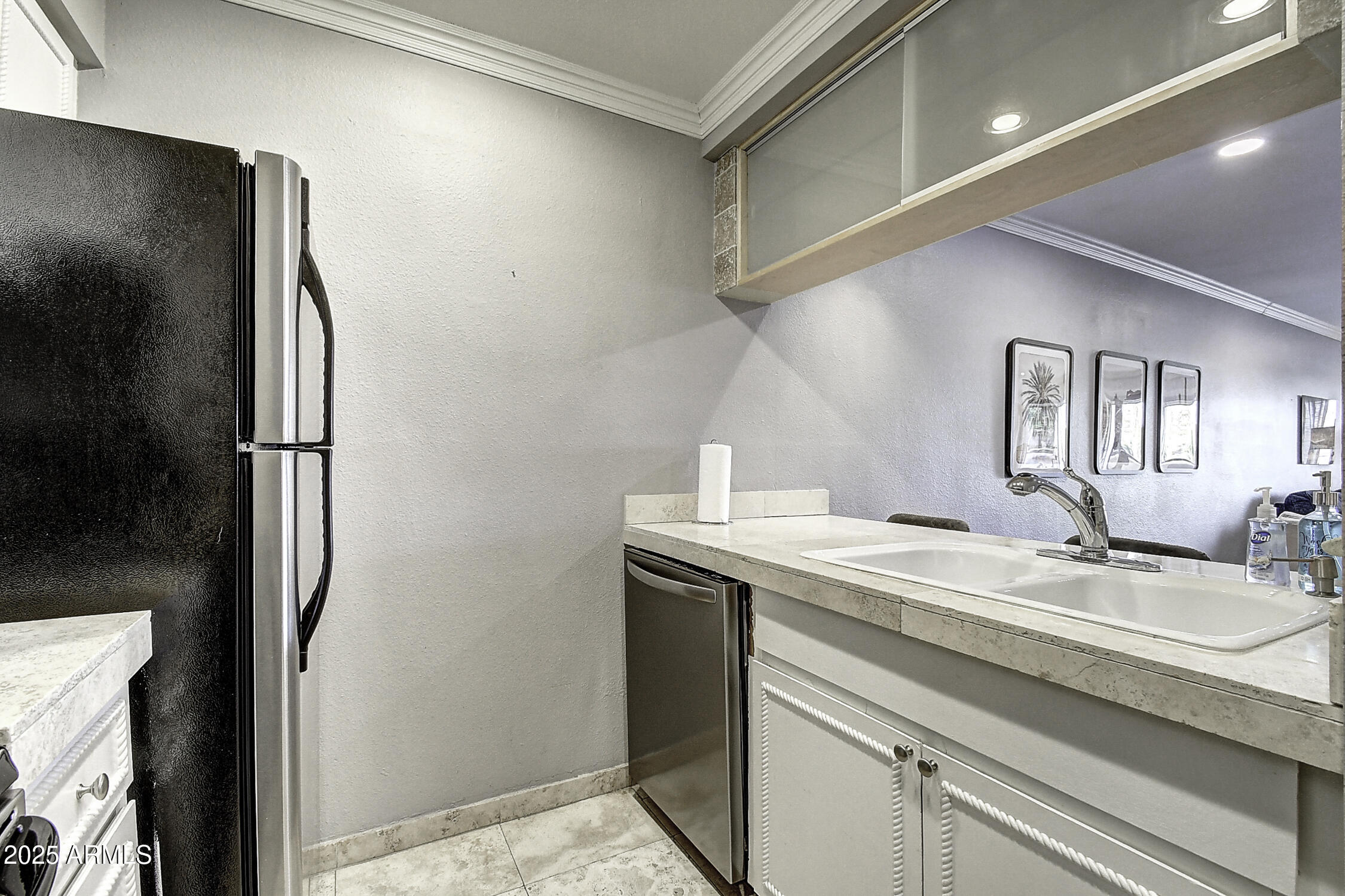 7625 East Camelback Road, Unit B203 Scottsdale, AZ 85251 - Photo 8 of 29 a bathroom with a granite countertop sink a mirror and shower