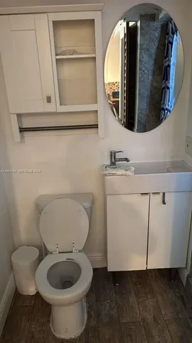 a bathroom with a toilet a sink and mirror