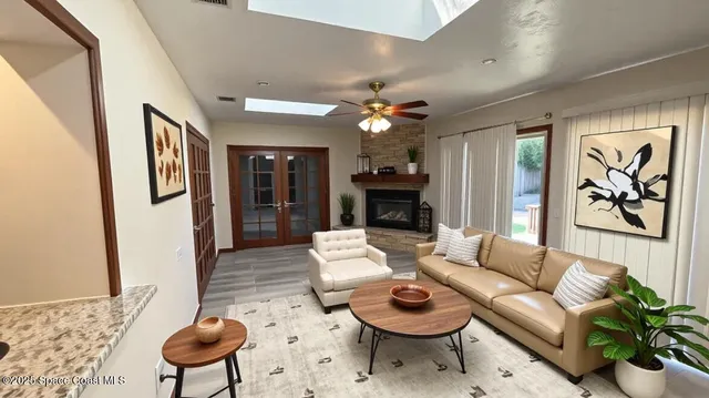 a view of an entryway with a fireplace