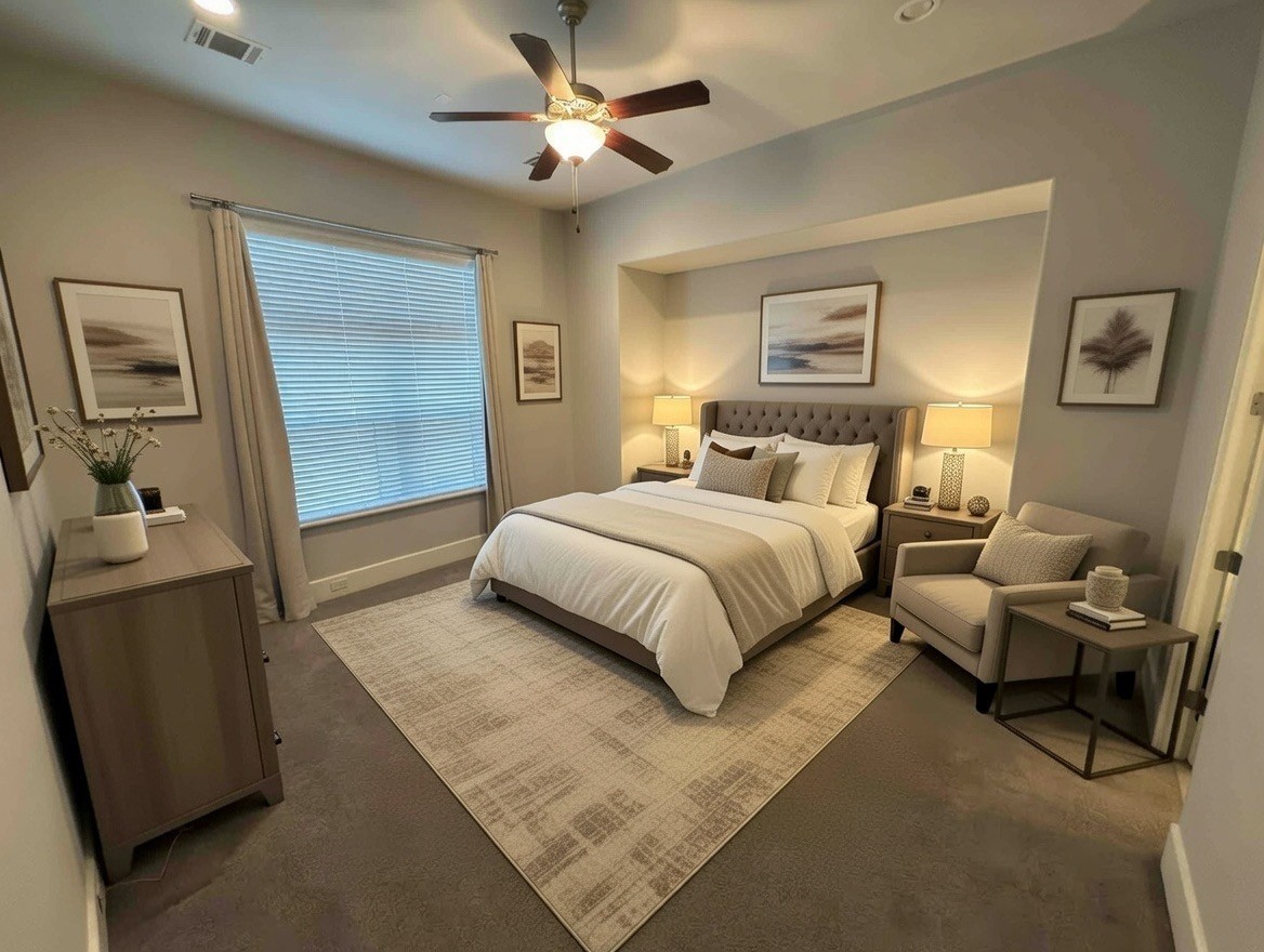 5640 Larkin Street Houston, TX 77007 - Photo 5 of 36 a bedroom with a bed and a chandelier