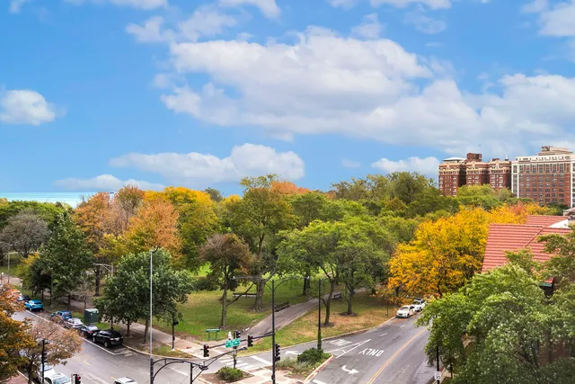 a view of a lake with a city