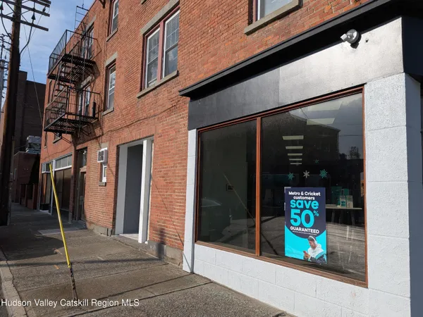 a view of a building with a door