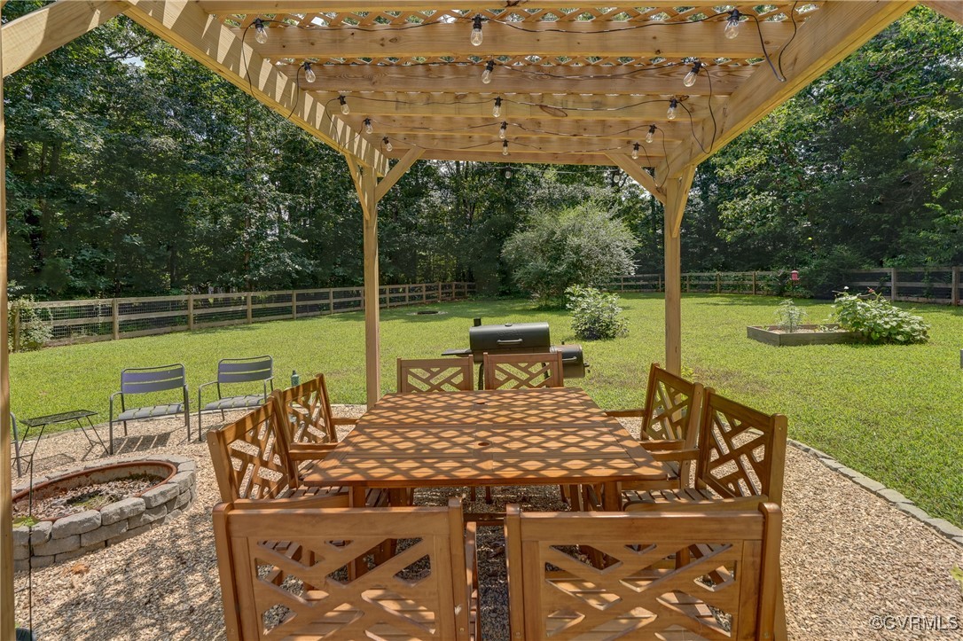3335 Pleasants Road Powhatan, VA 23139 - Photo 27 of 34 Fenced backyard with a fire pit, outdoor dining sp