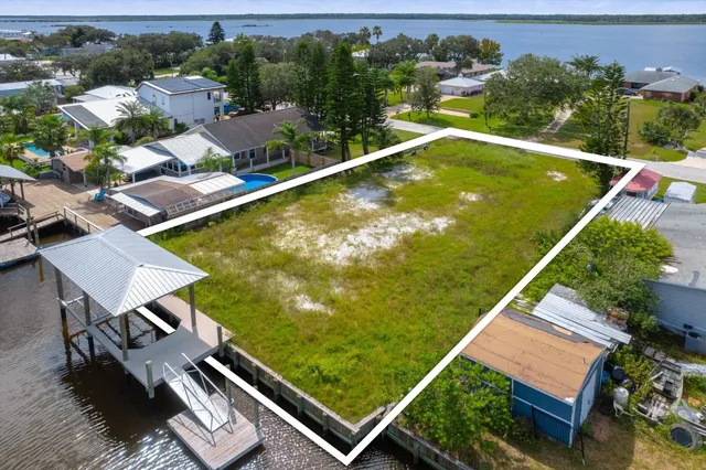 an aerial view of a pool