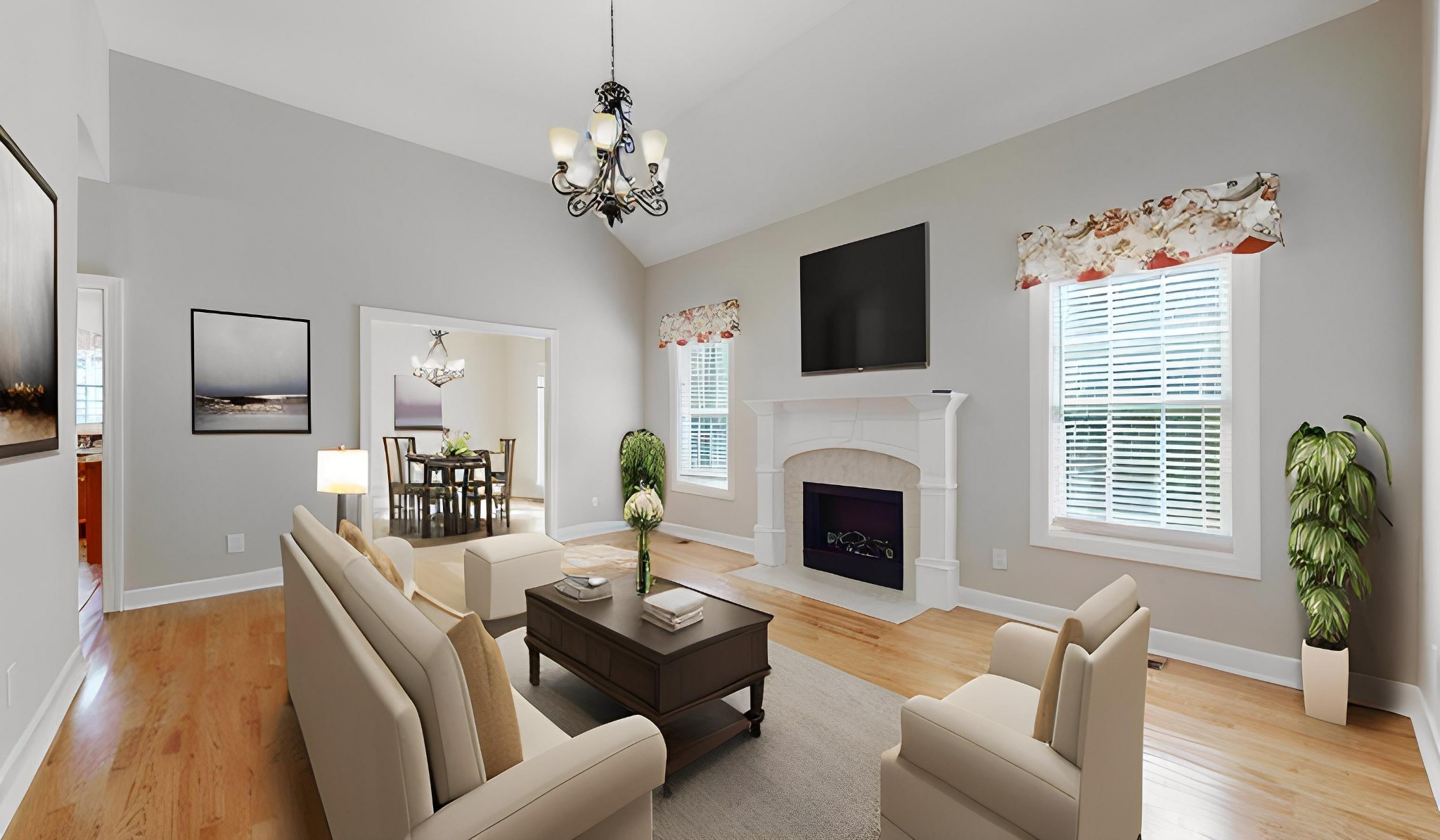 257 Conquest Road Murfreesboro, TN 37128 - Photo 5 of 44 a living room with furniture a fireplace and a flat screen tv