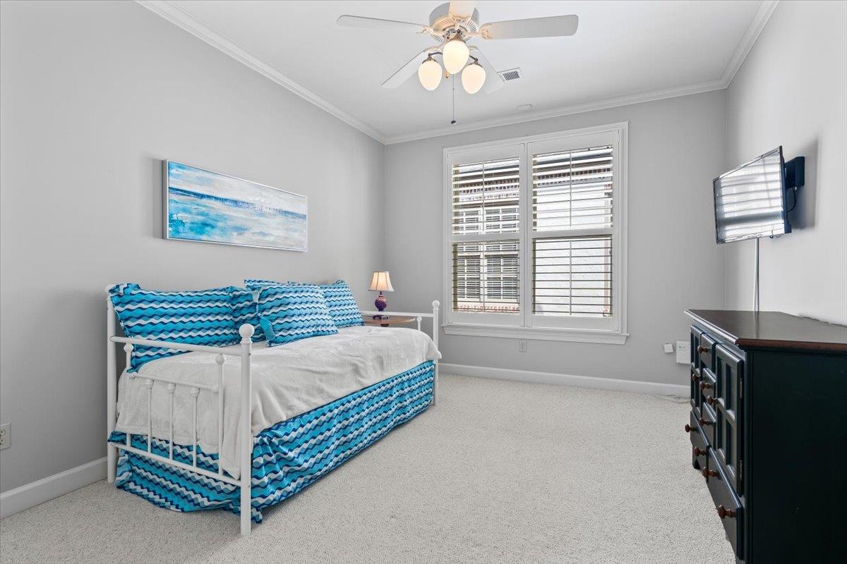 1495 Kimbrough Road Germantown, TN 38138 - Photo 23 of 31 Bedroom with a ceiling fan, carpet floors, ornamental molding, and baseboards