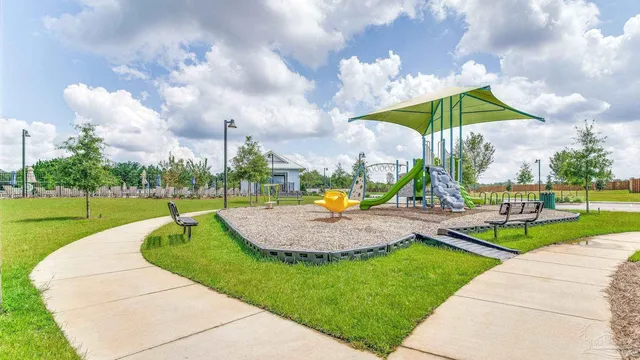 a view of a park with slide