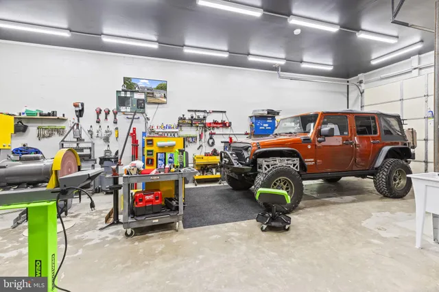 a view of a garage with furniture