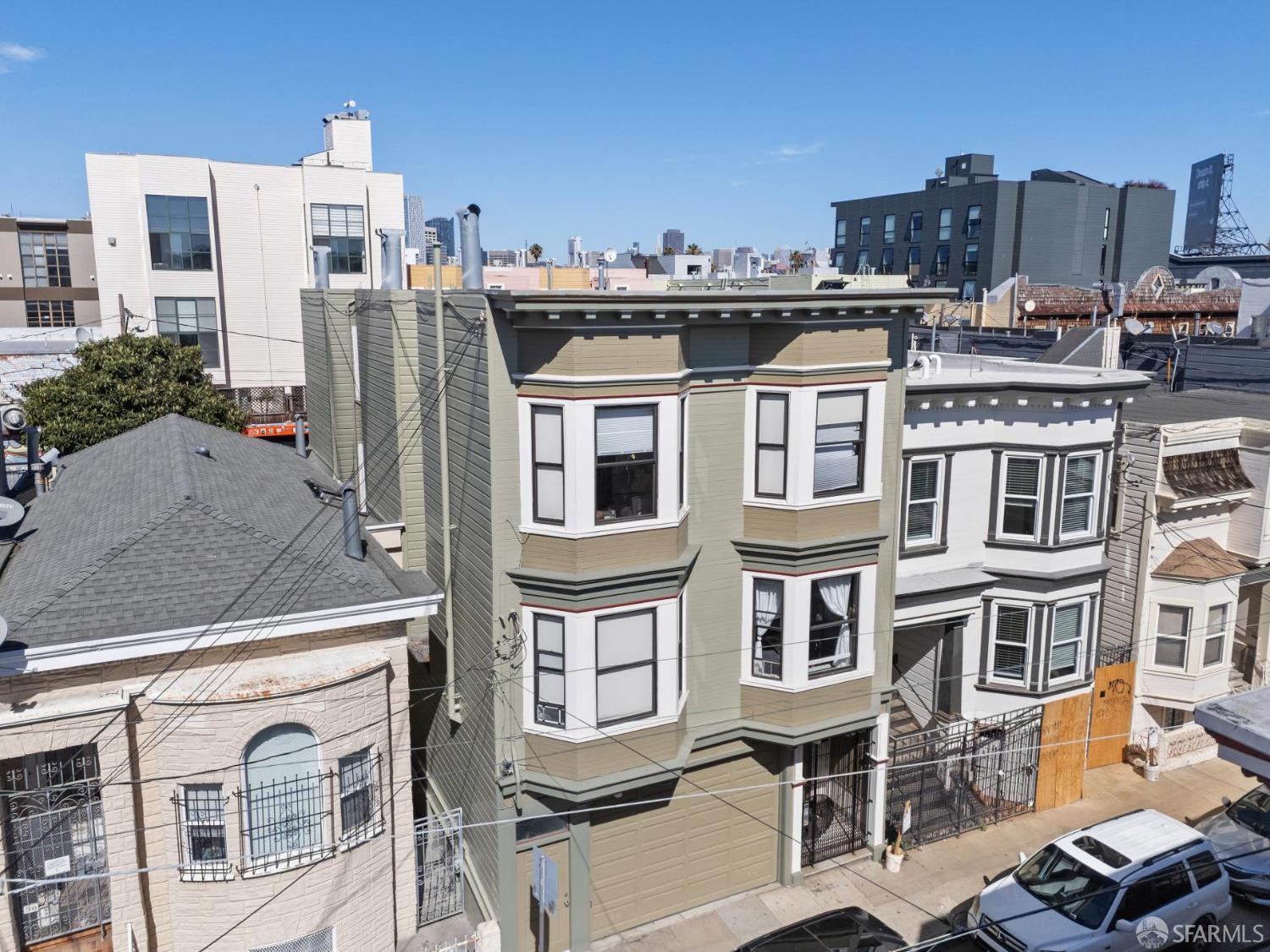 a city view with tall buildings