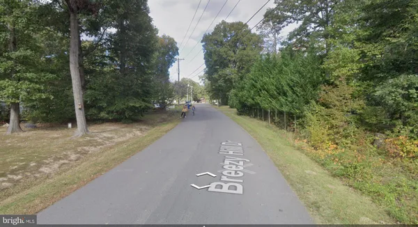a view of a street with trees in the background