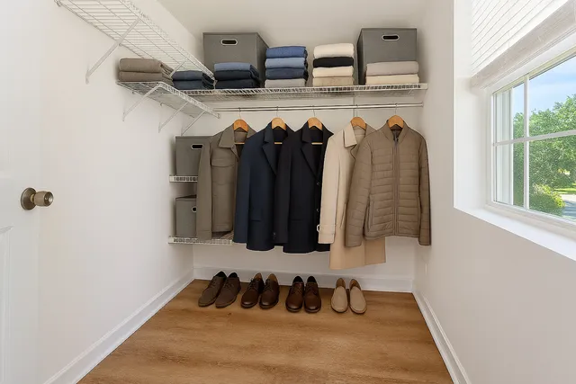 a bathroom with a bathtub and a window