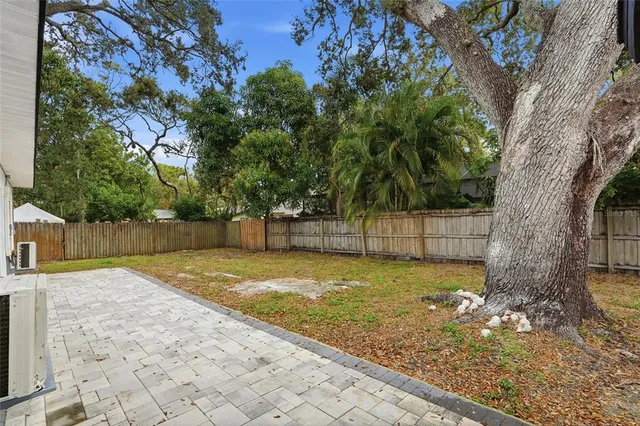 a view of a yard with a tree