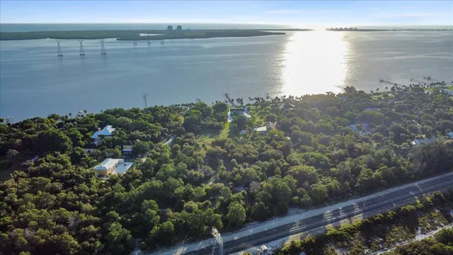 a view of a lake from a yard