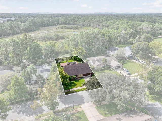 an aerial view of a house