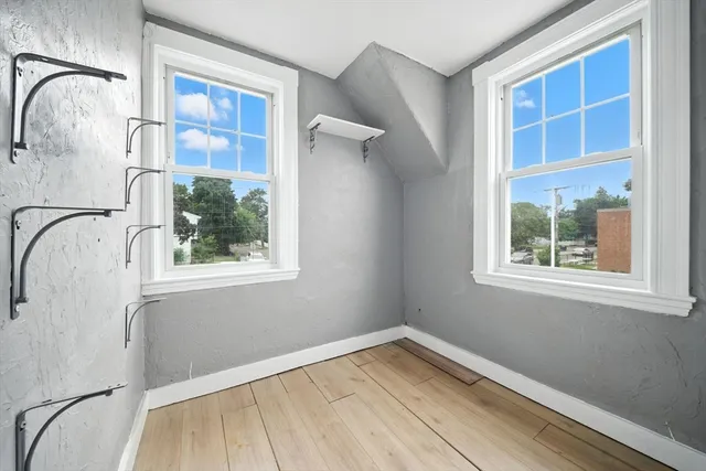 a view of a room with a window