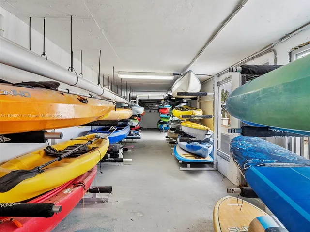 a storage room with gym equipment