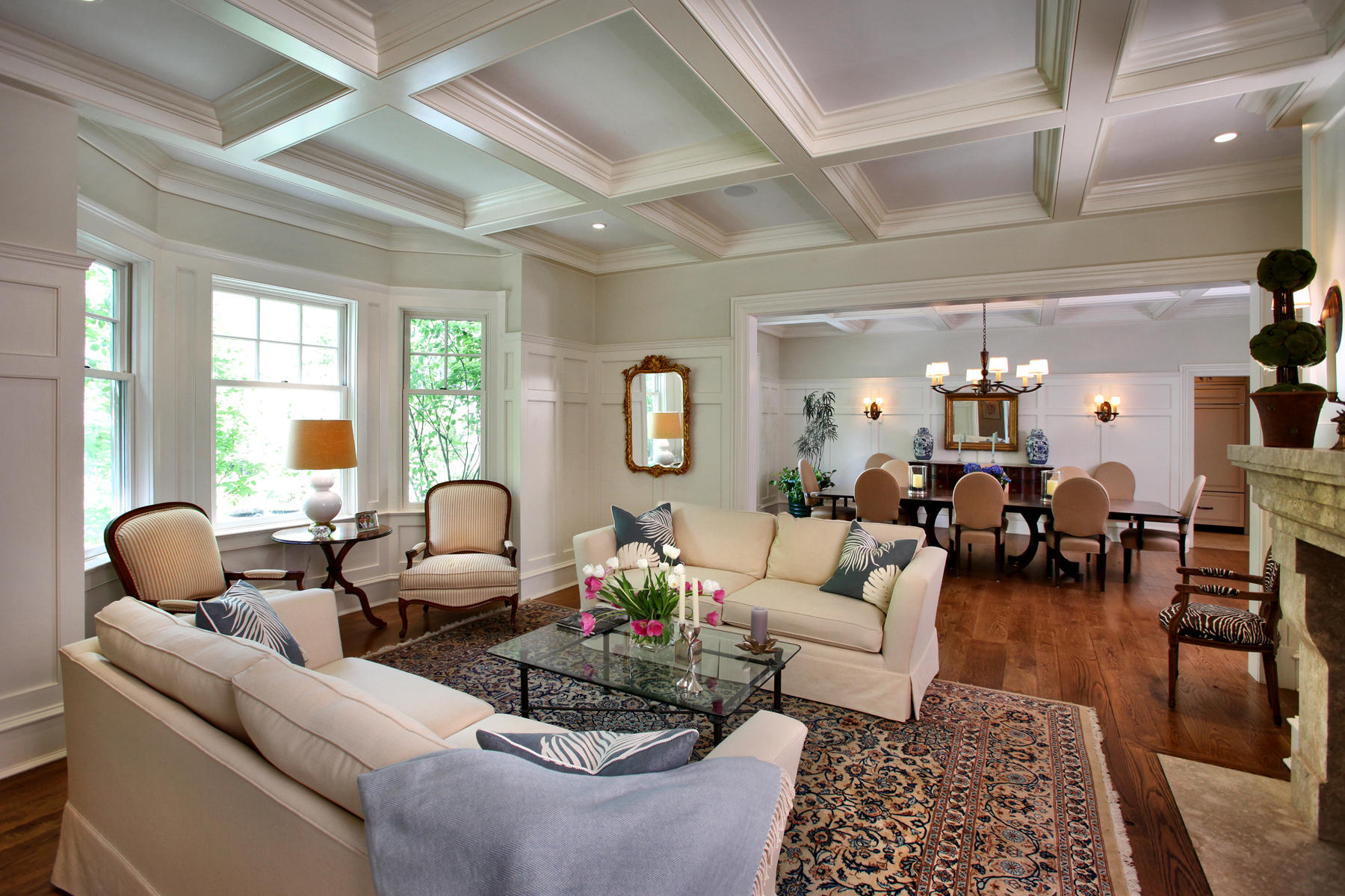 153 Chichester Road New Canaan, CT 06840 - Photo 6 of 32 a living room with furniture fireplace and a chandelier