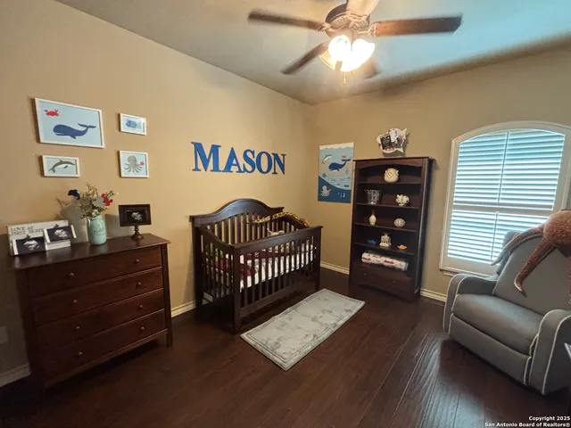 a view of workspace with wooden floor