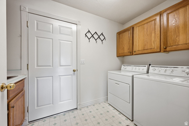 805 South River Road, Unit 70 St. George, UT 84790 - Photo 26 of 38 Dedicated laundry space featuring a white paneled door, wood-finish cabinetry, and pattern flooring