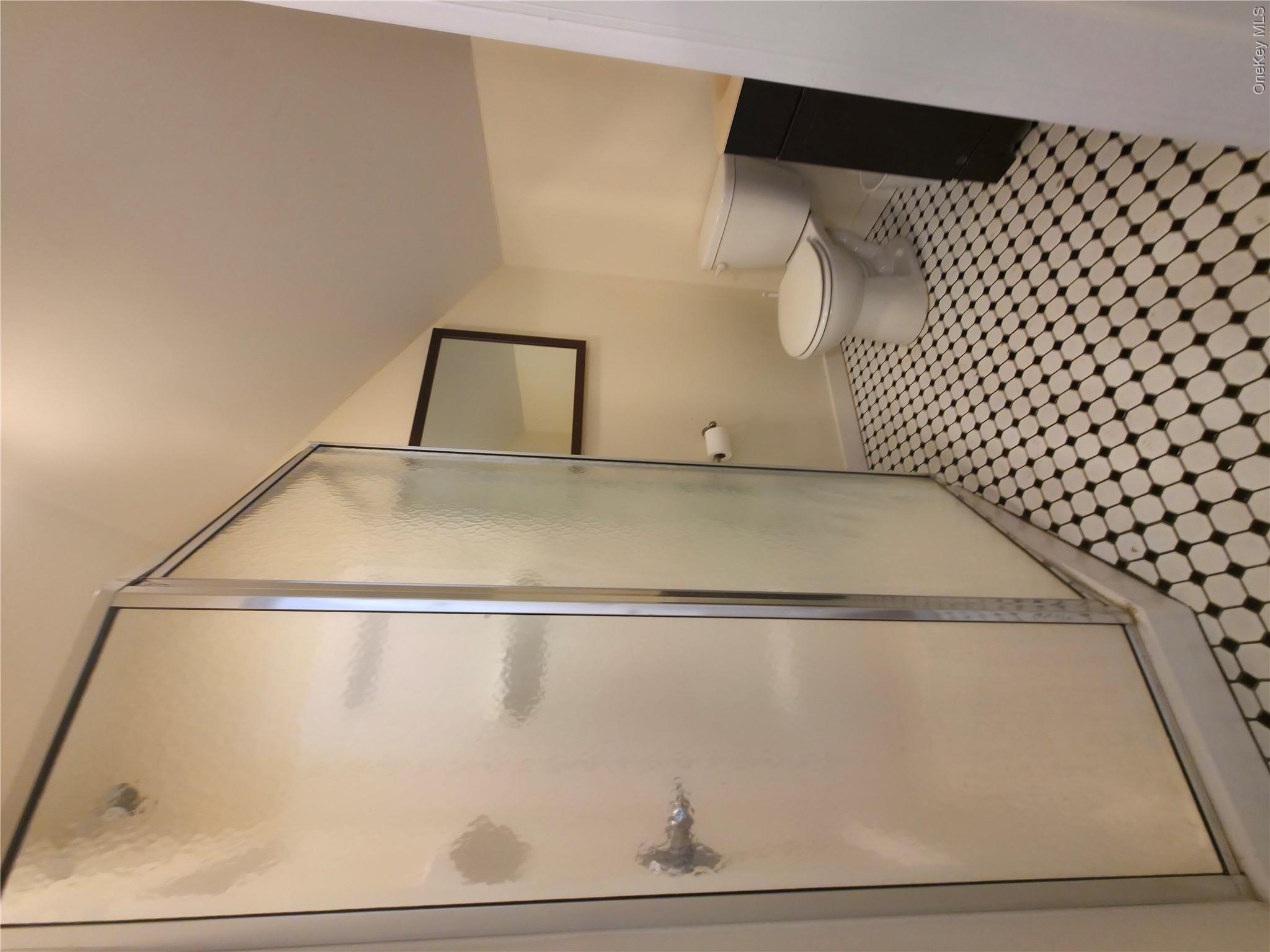 231 Reynolds Road, Unit 11 Loch Sheldrake, NY 12759 - Photo 16 of 20 3rd flr Bathroom with a stall shower, baseboards, lofted ceiling, and toilet