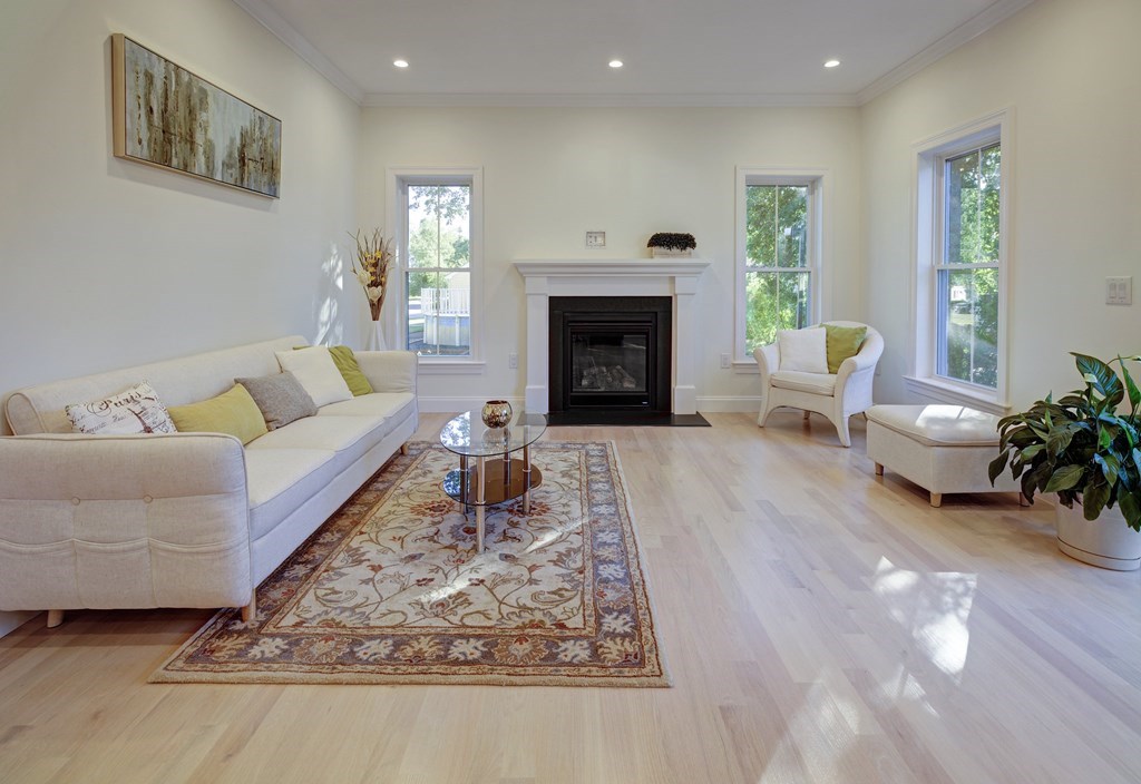 134 Spiers Road Newton, MA 02459 - Photo 24 of 38 a living room with furniture and a fireplace
