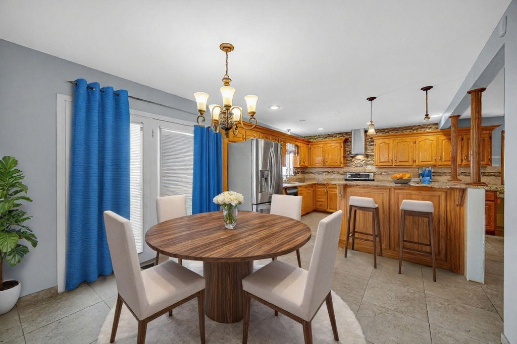 15516 Frontage Road Markham, IL 60428 - Photo 17 of 36 a view of a dining room with furniture and chandelier
