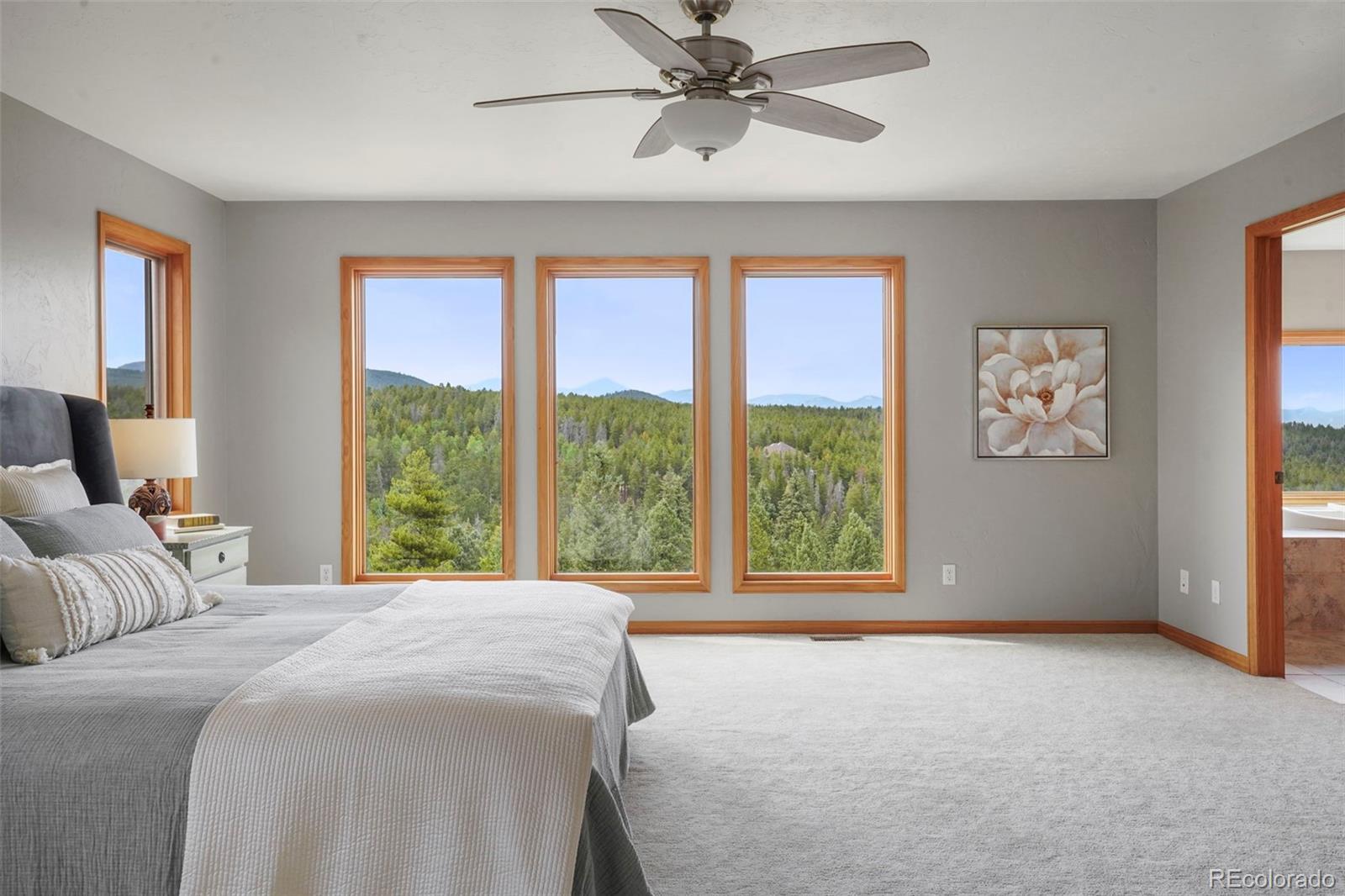 29549 Thunderbolt Circle Conifer, CO 80433 - Photo 16 of 50 a bedroom with a large bed and a window