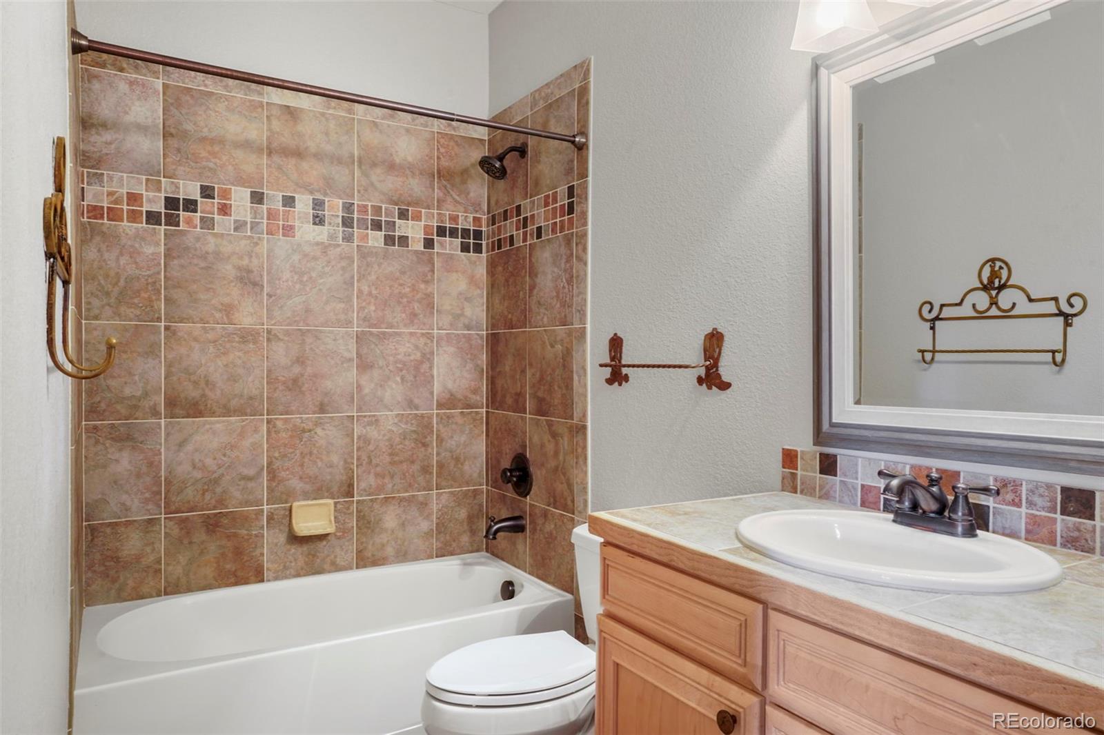 29549 Thunderbolt Circle Conifer, CO 80433 - Photo 29 of 50 a bathroom with a bathtub shower sink vanity and toilet