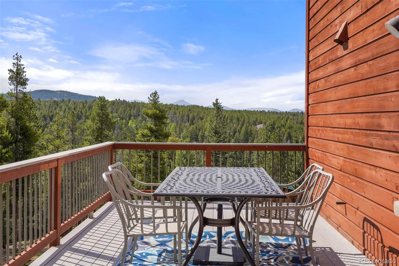 29549 Thunderbolt Circle Conifer, CO 80433 - Photo 38 of 50 a view of a balcony with mountain view and wooden floor