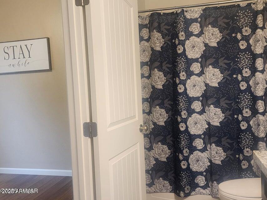 5523 Turkey Run Road Show Low, AZ 85901 - Photo 11 of 13 a bathroom with a toilet and a shower curtain