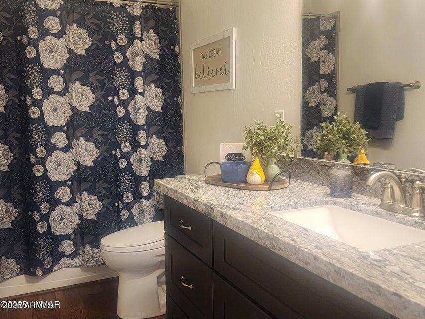 5523 Turkey Run Road Show Low, AZ 85901 - Photo 13 of 13 a bathroom with a granite countertop sink a toilet and a mirror