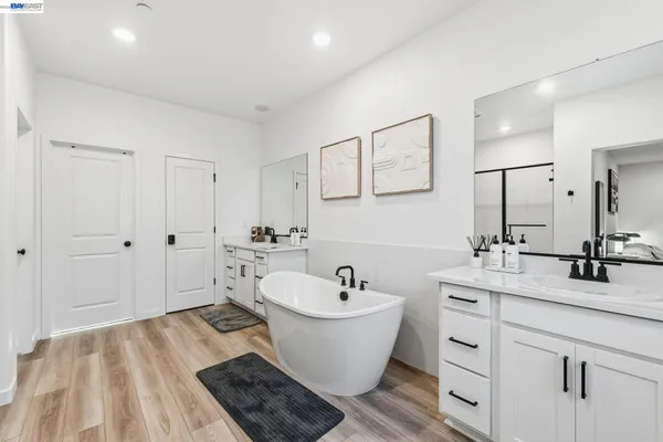 a bathroom with a shower and a shower